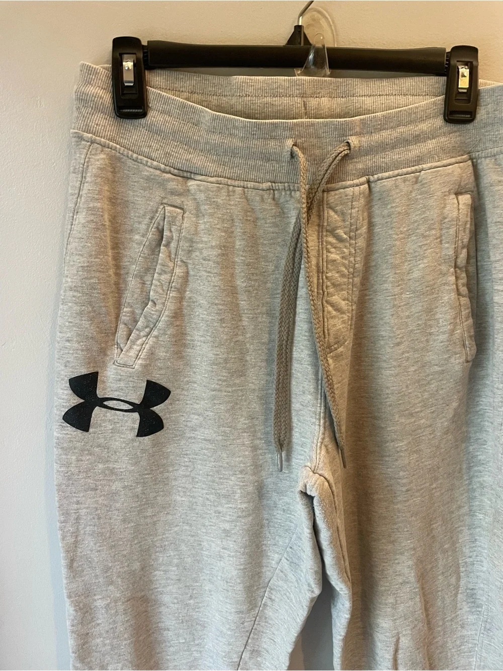 Under Armour  Light Gray Fleece Joggers with Black Logo